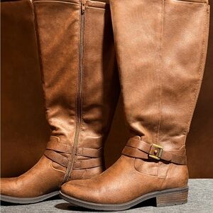 BareTraps Tan Riding-Style Knee Boots with Buckle